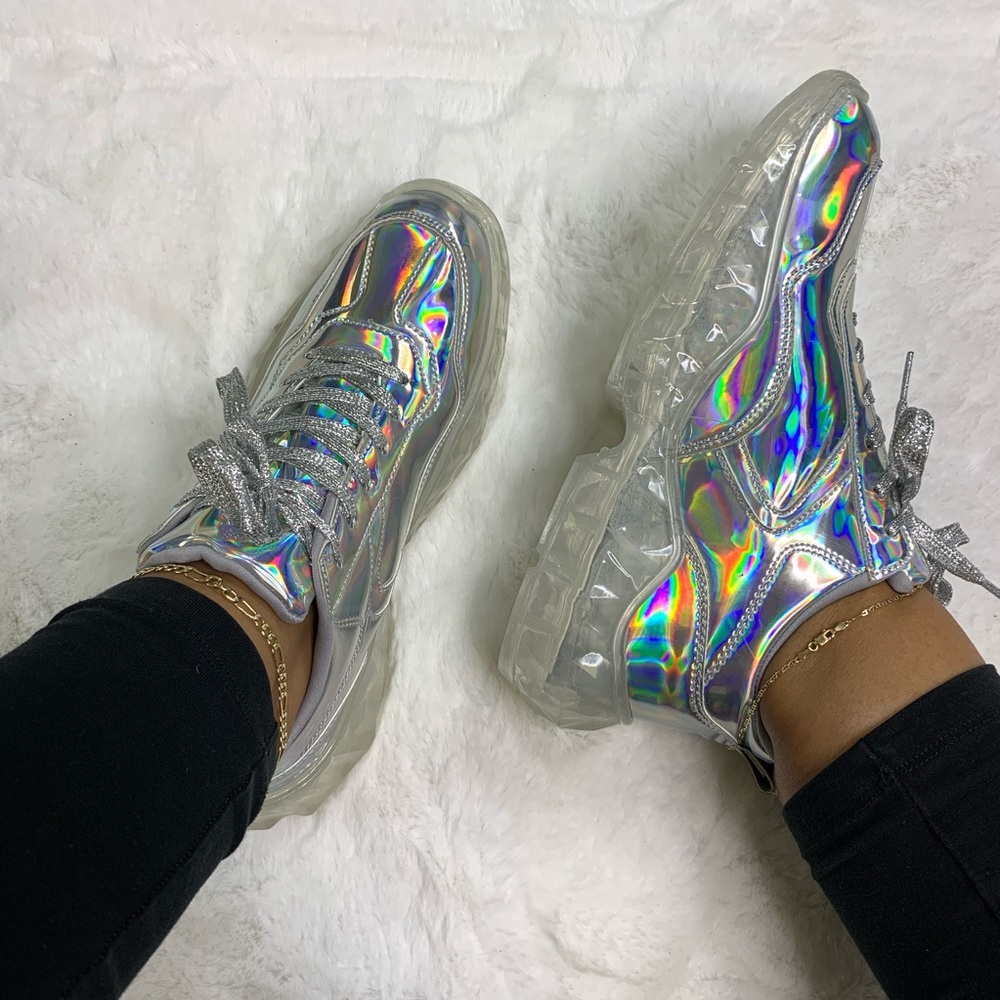 !!RESTOCKED!! Silver Holographic Fashion Sneakers - Picture 6 of 7